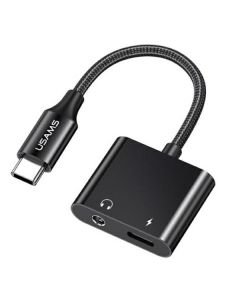USAMS AU15 Adapter USB-C - jack 3.5m DAC + USB-C PD60W czarny/black SJ598YPTC01 (US-SJ598)