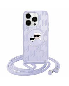 Etui Karl Lagerfeld do iPhone 15 Pro 6.1" fioletowy/purple hardcase IML Crossbody Monogram Karl & Choupette Head MagSafe