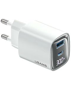 USAMS Ład. siec. CC229 30W GaN USB-C/USB-A Fast Charging XC Series biały/white CC229TC02