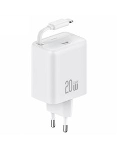 USAMS Ład. siec. 1xUSB-C ze zwijanym kablem USB-C Retractable PD+QC 20W Gan Fast Charging biały/white YC Series CC233TC02 (US-CC233)