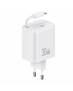 USAMS Ład. siec. 1xUSB-C ze zwijanym kablem USB-C Retractable PD+QC 30W Gan Fast Charging biały/white YC Series CC241TC02 (US-CC241)