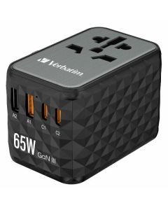 Verbatim Adapter podróżny EU/UK/US GaN 2xUSB-A/2xUSB-C PD 65W UTA-05 czarny/black 32120