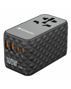 Verbatim Adapter podróżny EU/UK/US GaN 2xUSB-A/2xUSB-C PD 100W UTA-06 czarny/black 32121